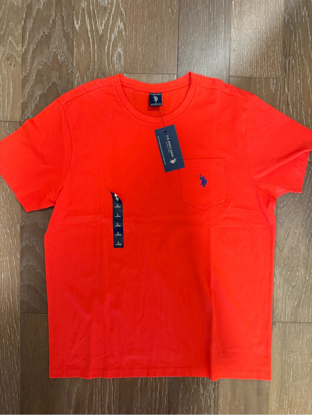 U.S. Polo Assn. Short Sleeve Pocket Tee in Bright Red with Blue Logo unisex